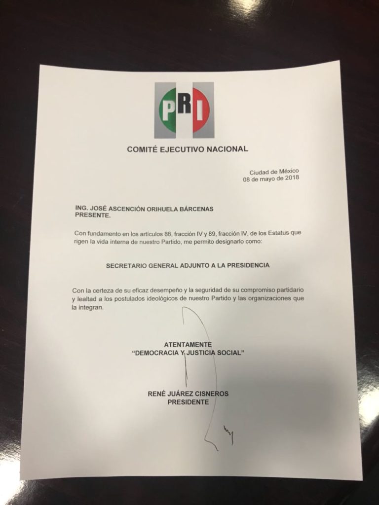 Chon Orihuela nuevo Secretario General Adjunto a la Presidencia del CEN del PRI