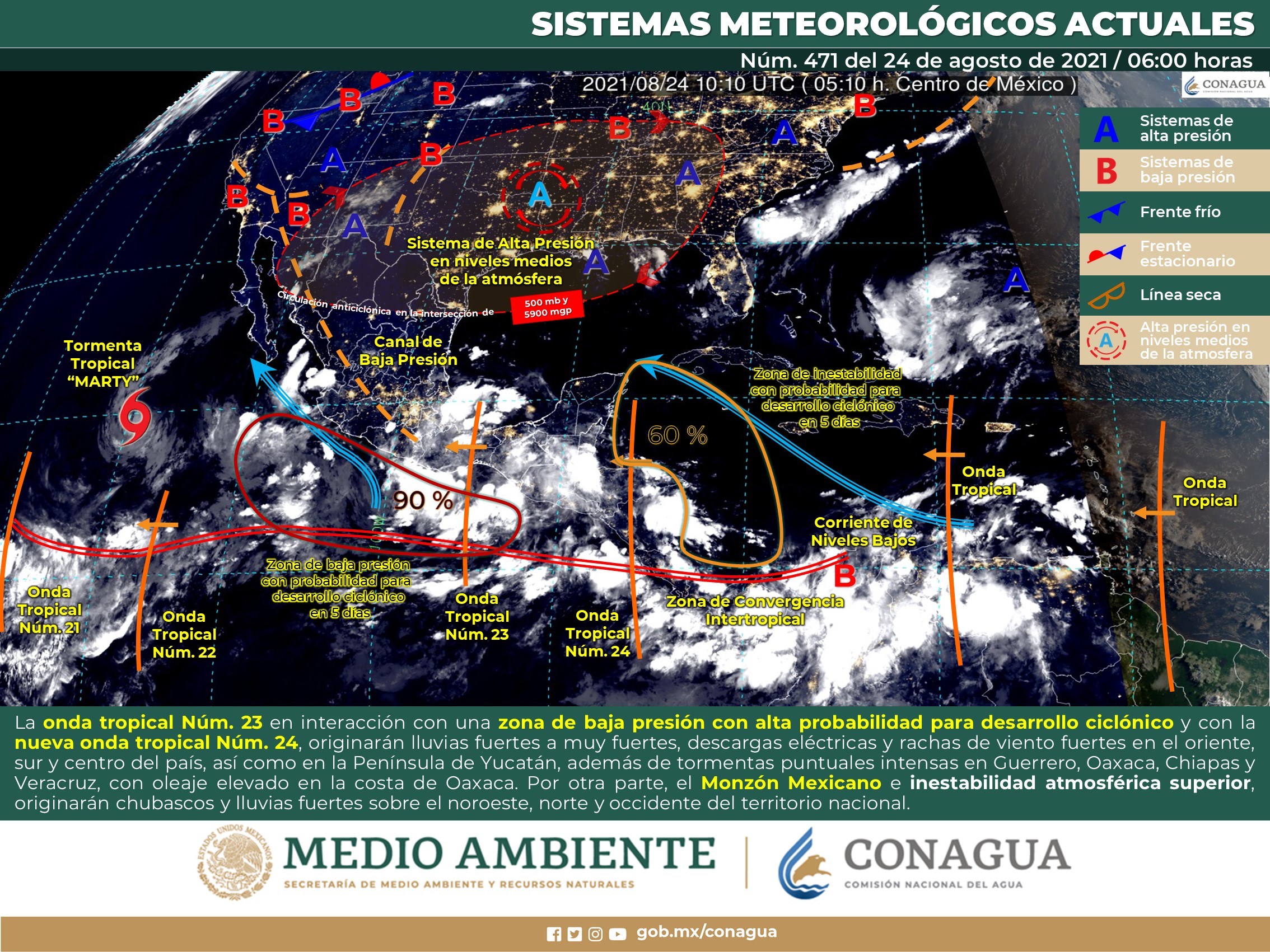 Pronóstico nacional del meteorológico de este martes