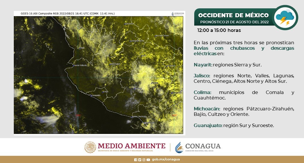Prevén lluvias y descargas eléctricas este domingo en México