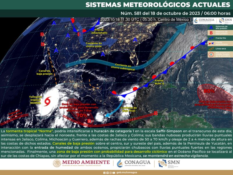 Continúa el pronóstico de lluvias intensas para Michoacán por Norma