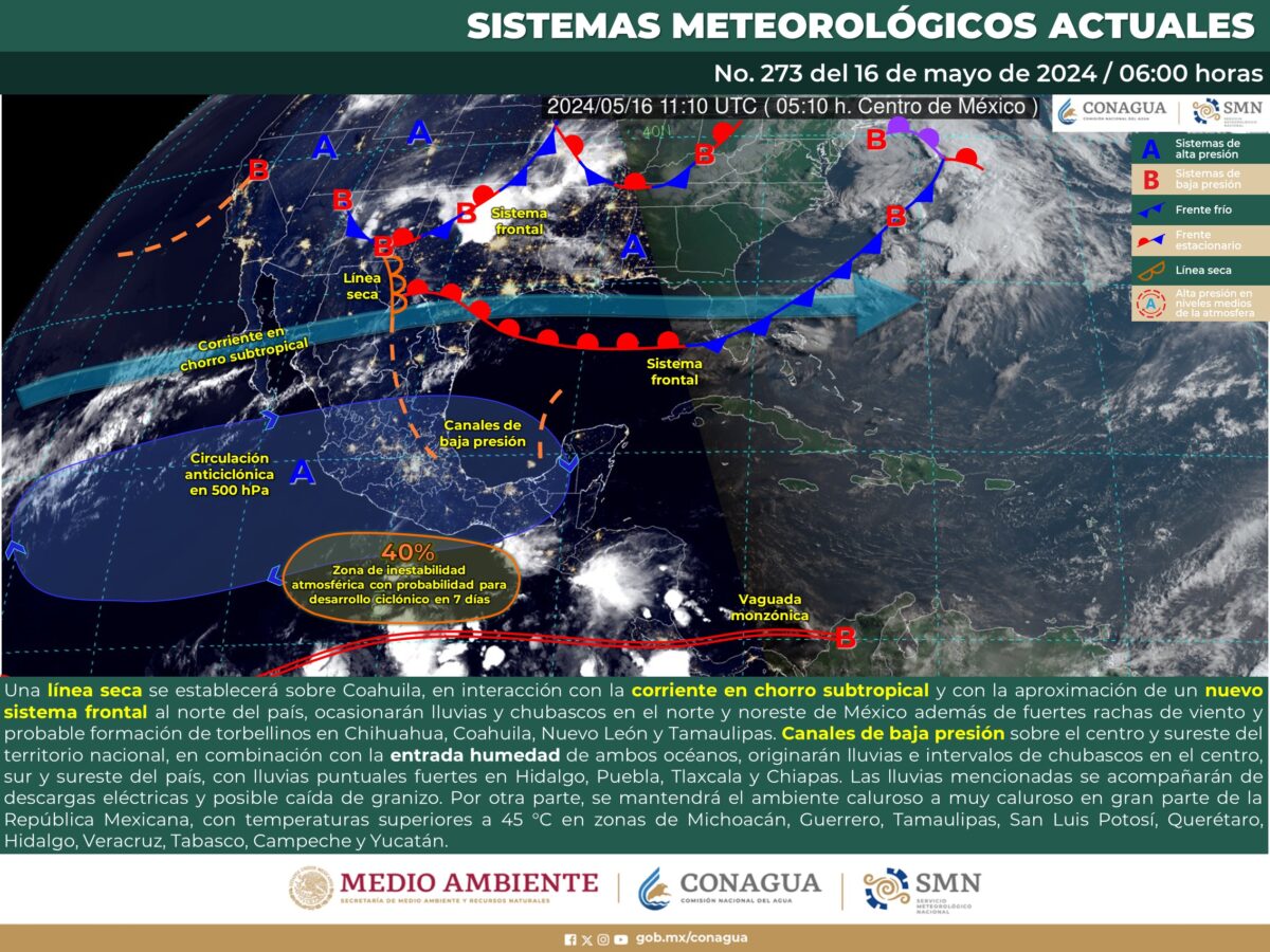 Se esperan lluvias fuertes en el centro y sureste de México