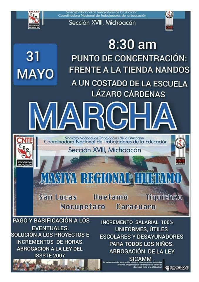 Mañana movilización magisterial en Morelia, la CNTE convoca a protesta en zona comercial de la capital.