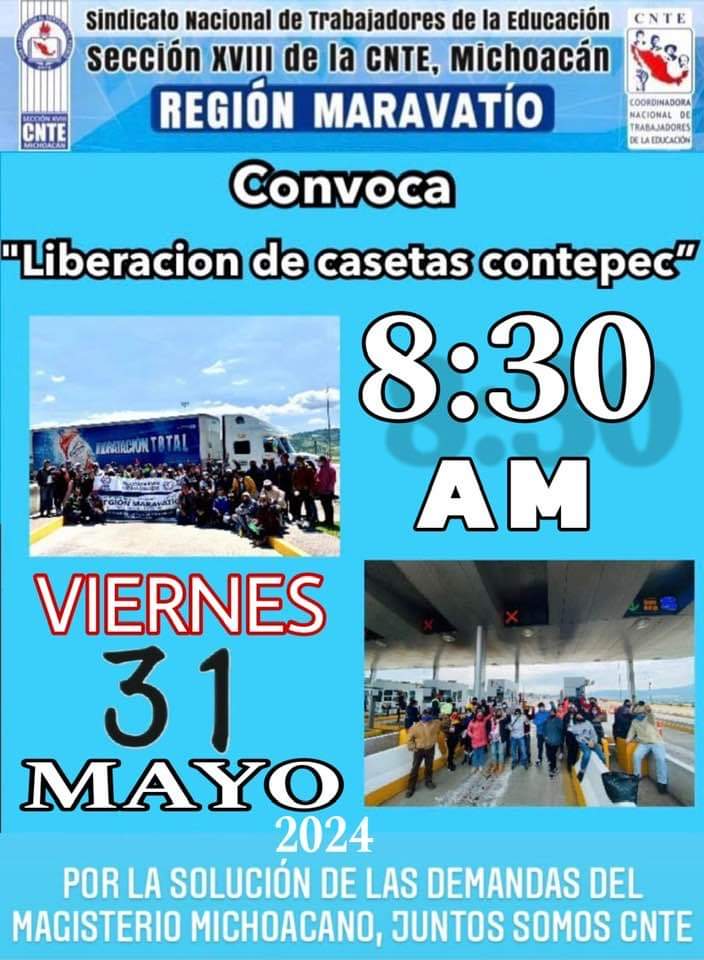 Mañana movilización magisterial en Morelia, la CNTE convoca a protesta en zona comercial de la capital.