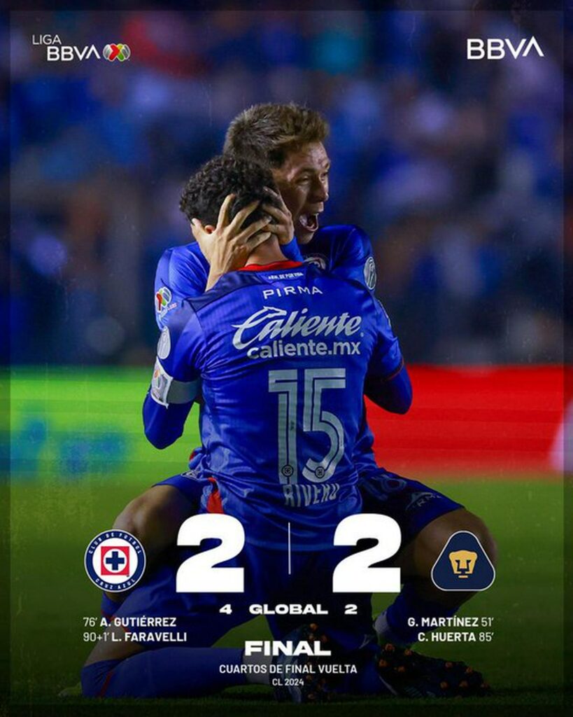 cruz azul a semifinales clausura 2024 - marcador