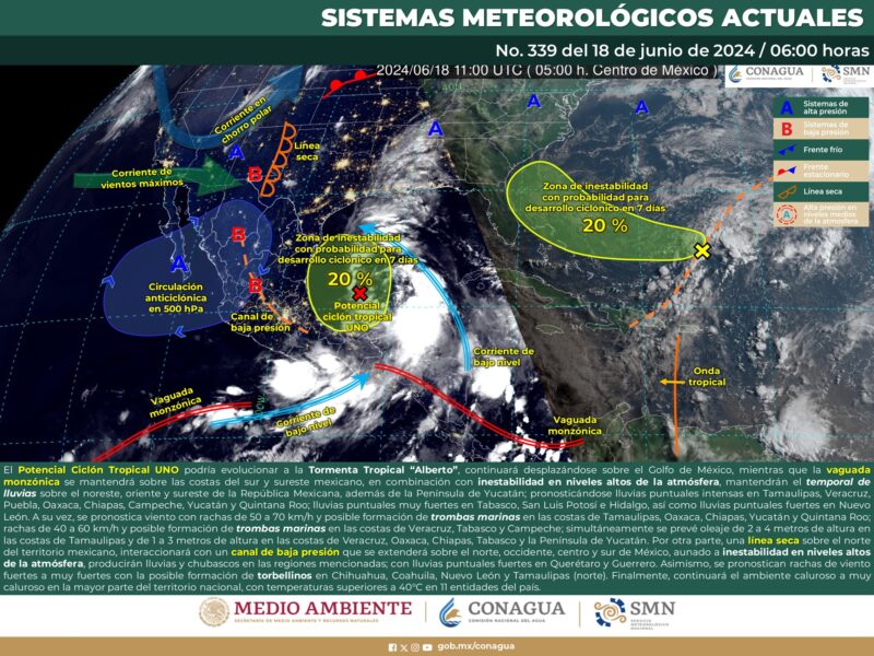 Potencial Ciclón Tropical provocará lluvias intensas en México