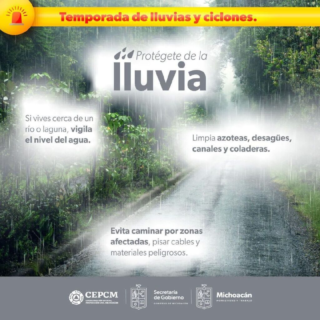 emiten precaucines ante lluvias en Michoacán