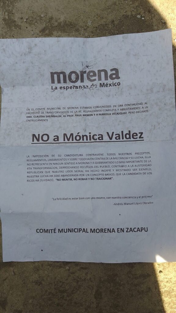 guerra sucia en Zacapu para Móniva Valdez - propaganda