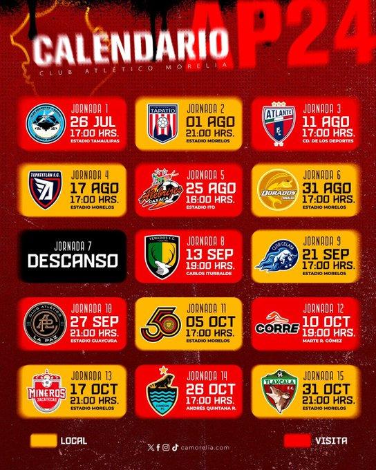 Calendario del Club Atlético Morelia - jornadas