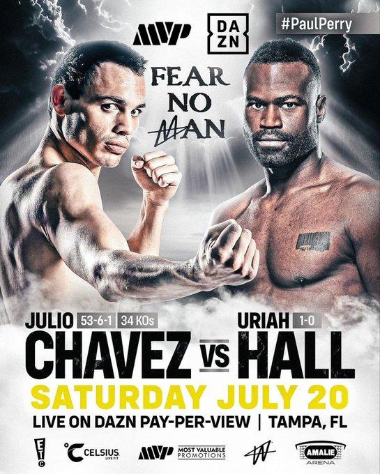 Regresa al cuadrilátero Chávez Jr. vs Uriah Hall - cartél