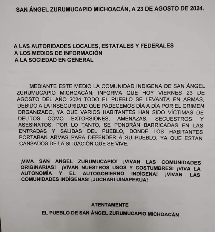 La inseguridad en San Ángel Zurumucapio - escrito