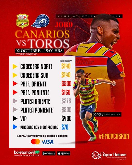 precios boletos para el partido de Atlético Morelia VS Celaya