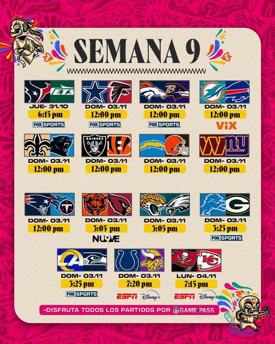 revelan horarios y partidos de la semana 9 de la NFL