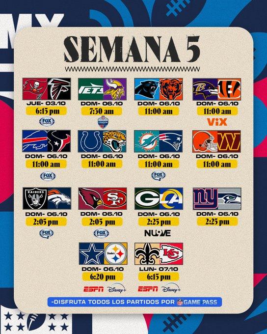 Semana 5 de la NFL calendario de juegos