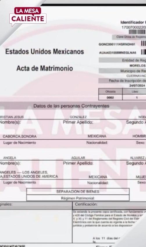 revelan acta de matrimonio de Ángela Aguilar y Christian Nodal