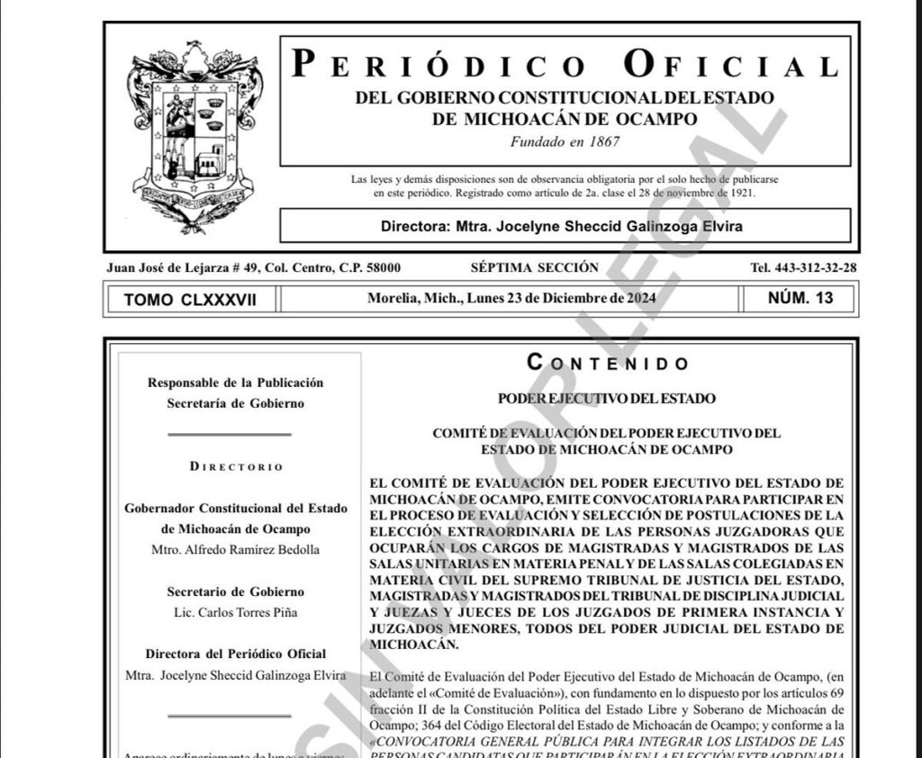 convocatoria magistrados jueces Poder Judicial Michoacán