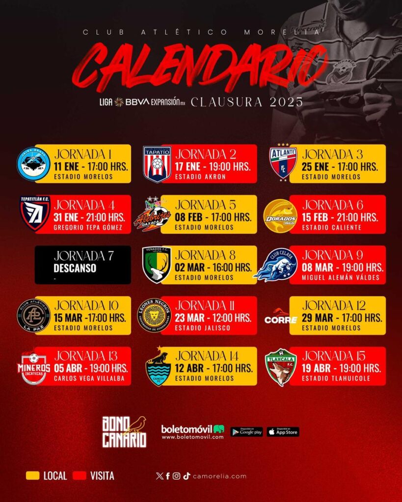 revelan el calendario del Atlético Morelia para el Clausura 2025