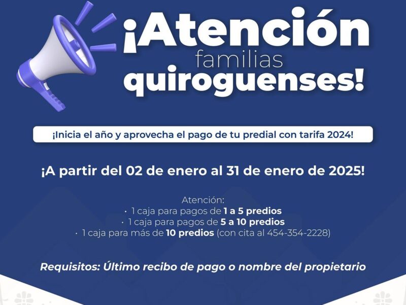 Aprovecha los descuentos en el pago de Predial en Quiroga durante Enero