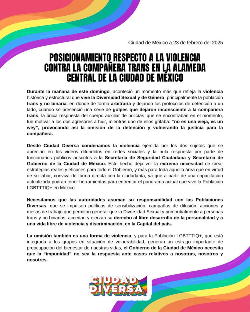 Lideresa feminista, golpeada por funcionarios de CDMX que escaparon entre policías