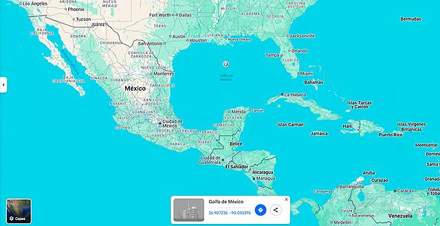 cambio de nombre Golfo de México en la plataforma de Google Maps