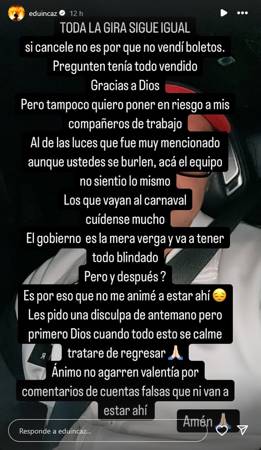 Eduin Caz se pronuncia tras cancelación de Grupo Firme en el Carnaval de Mazatlán