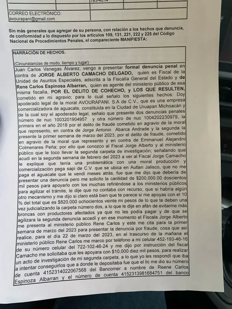 Empresa aguacatera Avourapani denuncia extorsión de funcionarios de la FGE Michoacán