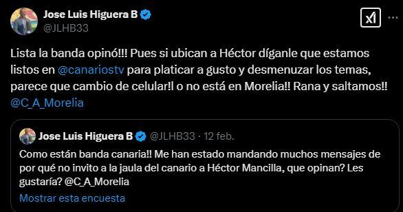 Héctor Mancilla le responde a José Luis Higuera en redes