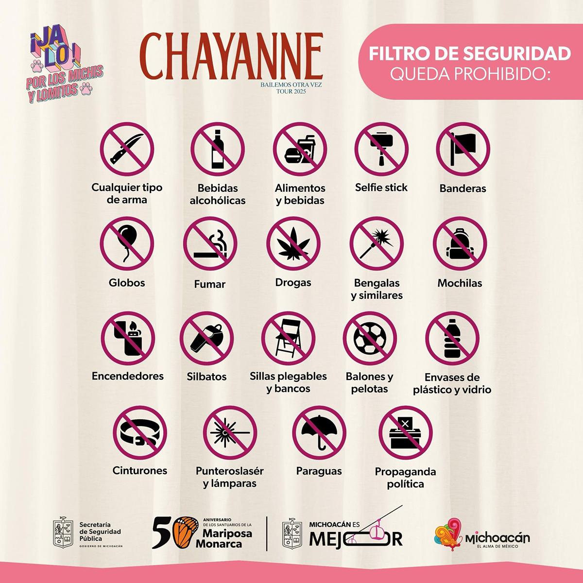 objetos prohibidos concierto Chayanne Morelia