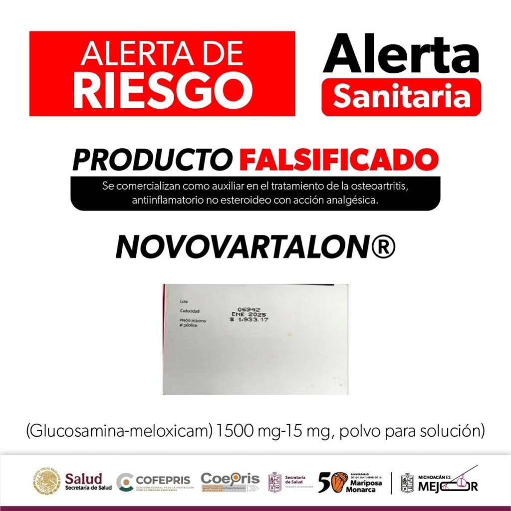 Alerta sobre falsificación del producto Novovartalon: SSM en Michoacán