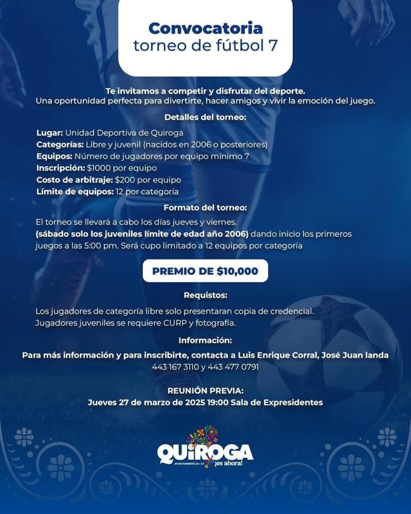 Anuncia Gobierno de Quiroga Torneo de Fútbol 7-1