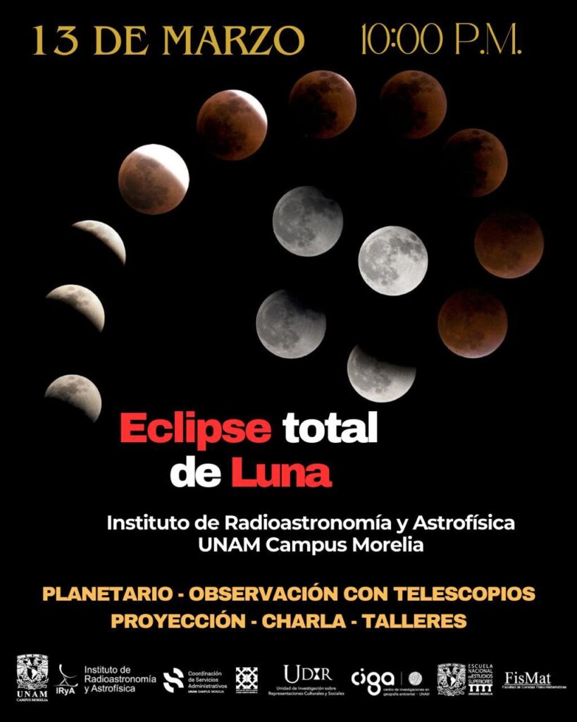 Donde ver en vivo el Eclipse Lunar en Morelia: 13 al 14  marzo